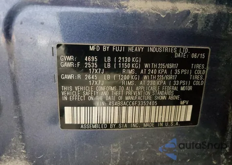 2015 Subaru Outback 2.5I Premium z USA, uszkodzony, nr VIN 4S4BSACC6F3352405